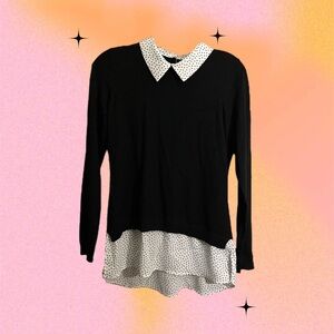 Black and White Polka Dot Layered Women's Sweater Blouse